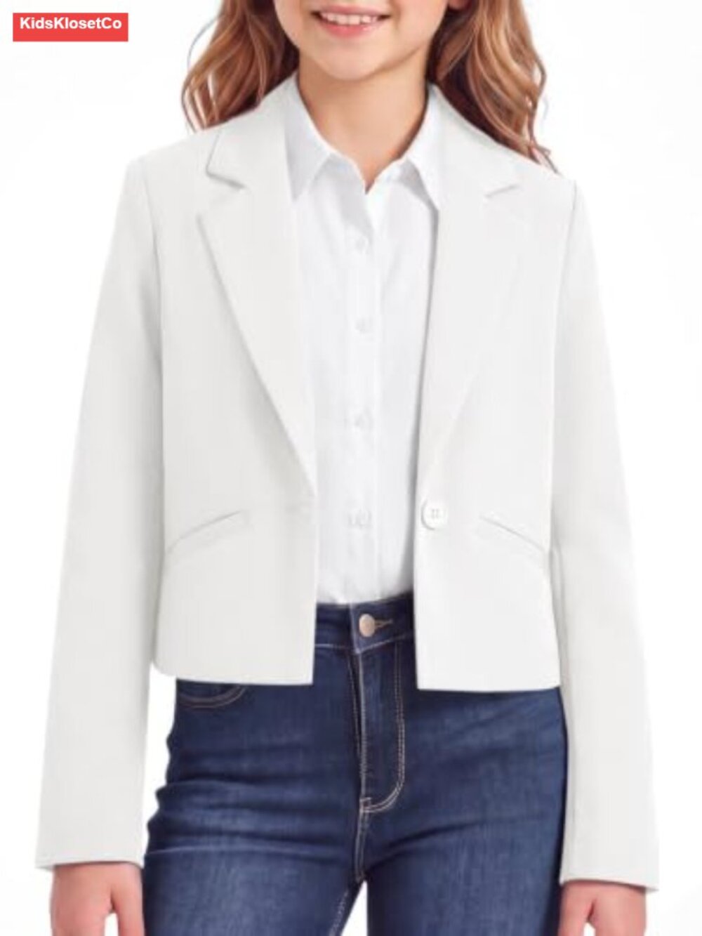 Girls Cropped Blazer Jacket Single Button Lapel Suit